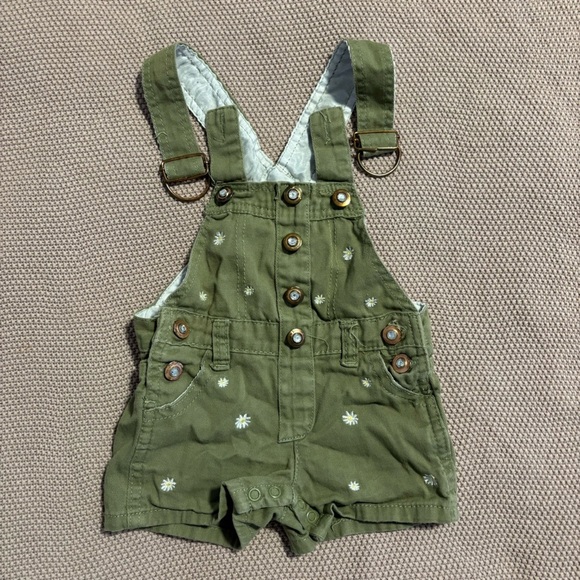 Olive Green Kids Dungaree Shorts - Picture 1 of 4